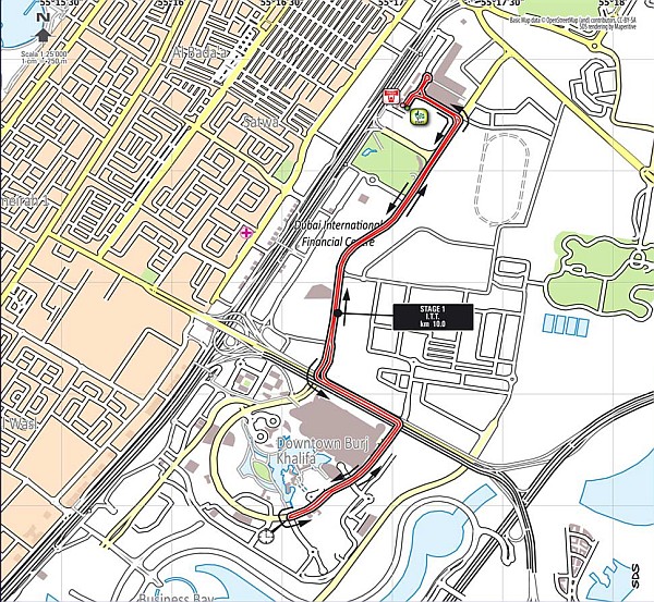 Route map Dubai cycle tour race 2014 stage 1 first day