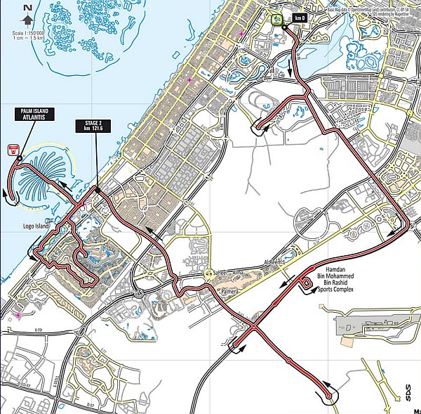 Route map Dubai cycle tour race 2014 stage 2 second day