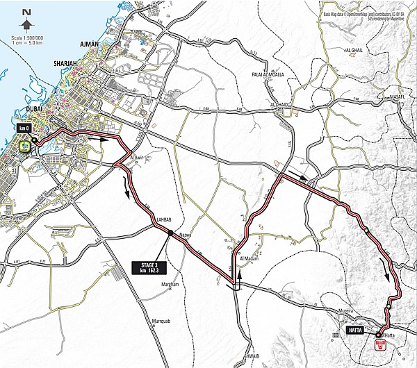 Route map Dubai cycle tour race 2014 stage 3 third day